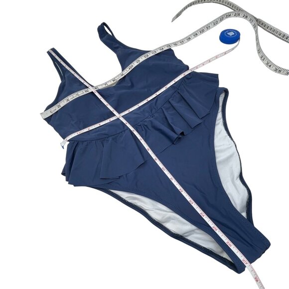 Cupshe Swimsuit Size Large Ruffle One Piece Peplum Stretch Slimming Blue NEW - Picture 3 of 11